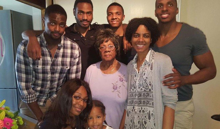 Jonathan's Nan surrounded by her family. 