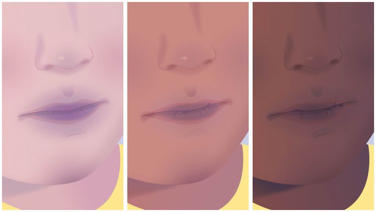 Lips turning blue or grey on three skin tones
