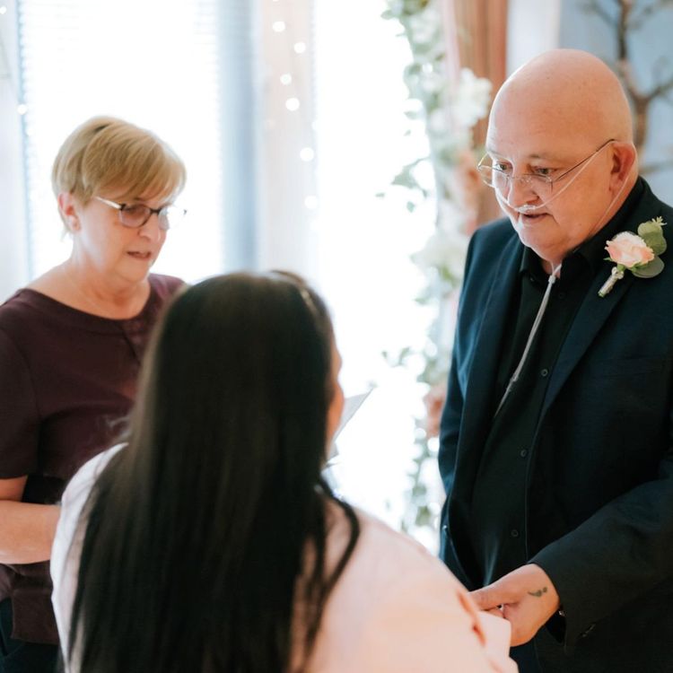 Carol officiating at John and Julie's wedding