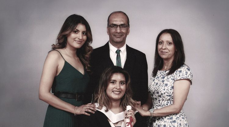 Harmi with his wife Sharan and daughters Serena and Tasha at Tasha's graduation