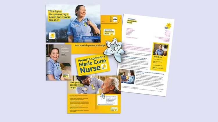 Sponsor a Nurse welcome pack, featuring an envelope, letter and silver daffodil pin.